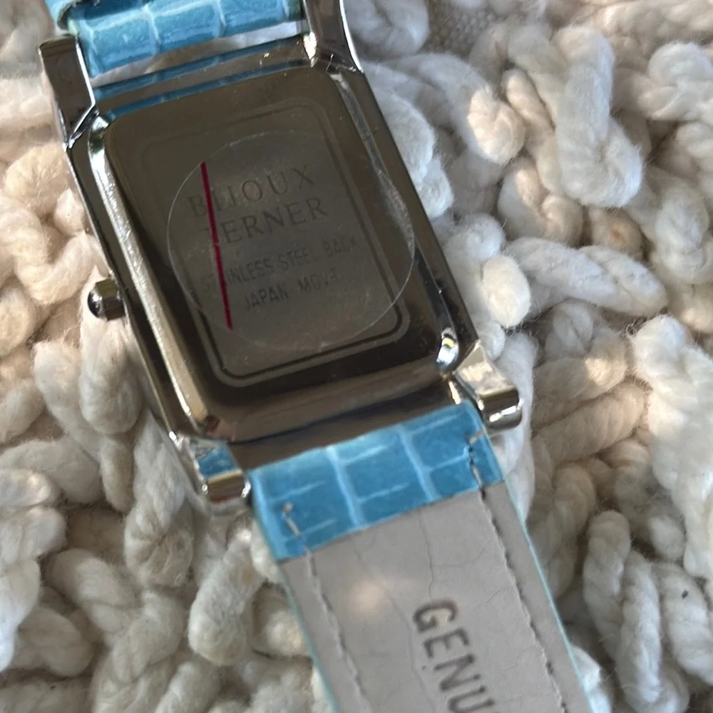 New BIJOUX TERNER Blue Silver Blue Tint Crystal Frame Leather Watch - Picture 8 of 10